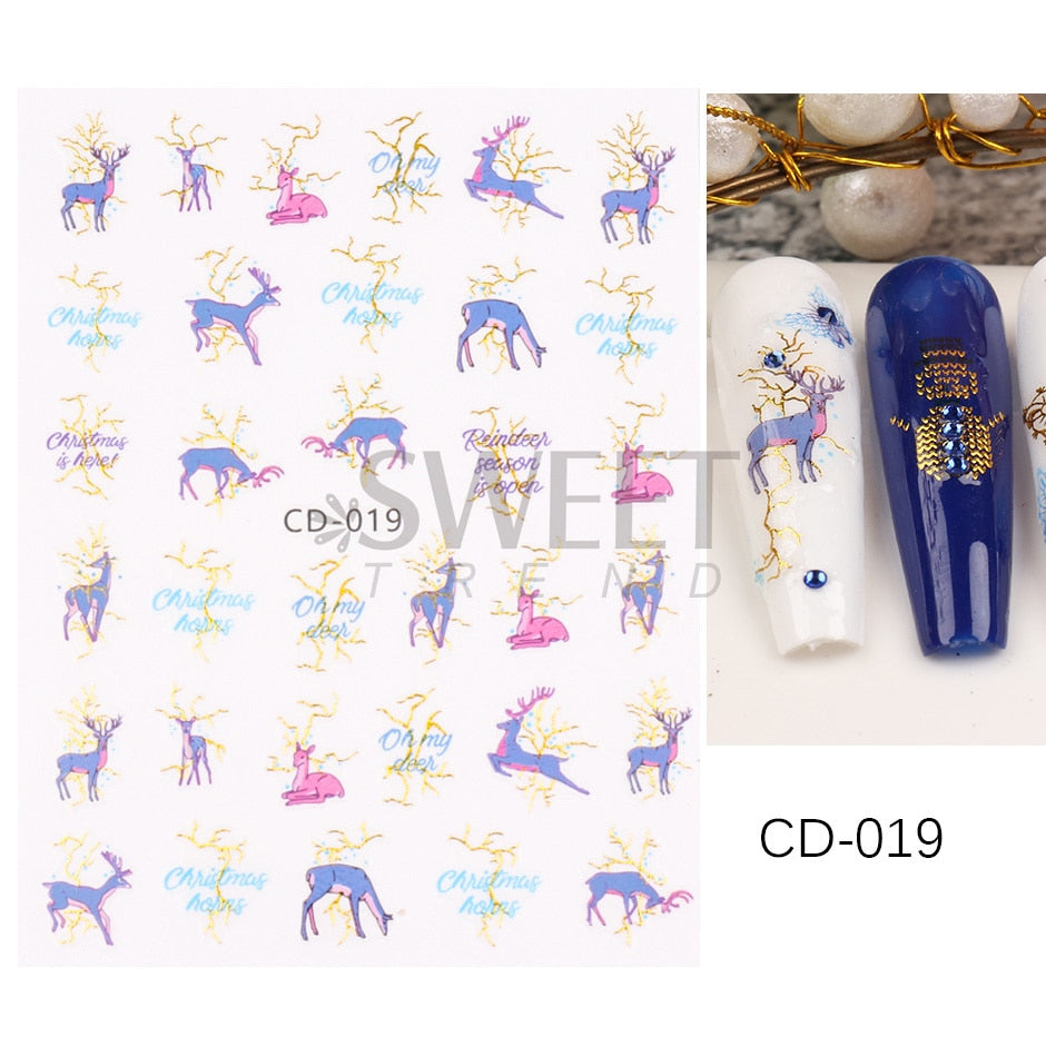 Snow Bird Winter Autumn Nail Art Stickers Maple Leaf Cotton Flower Fall Design Line Adhesive Sliders Manicure Decoration JINO-48 CD-019