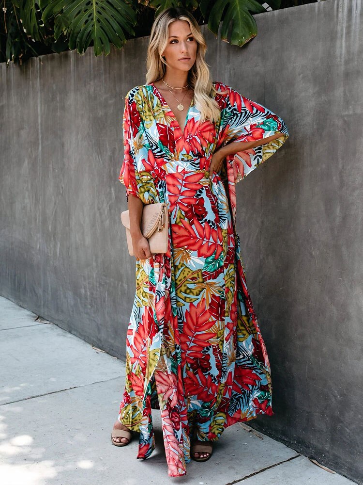 Plus Size Kaftan Beach Tunic Women Summer Beachwear Swimsuit Cover Up 944
