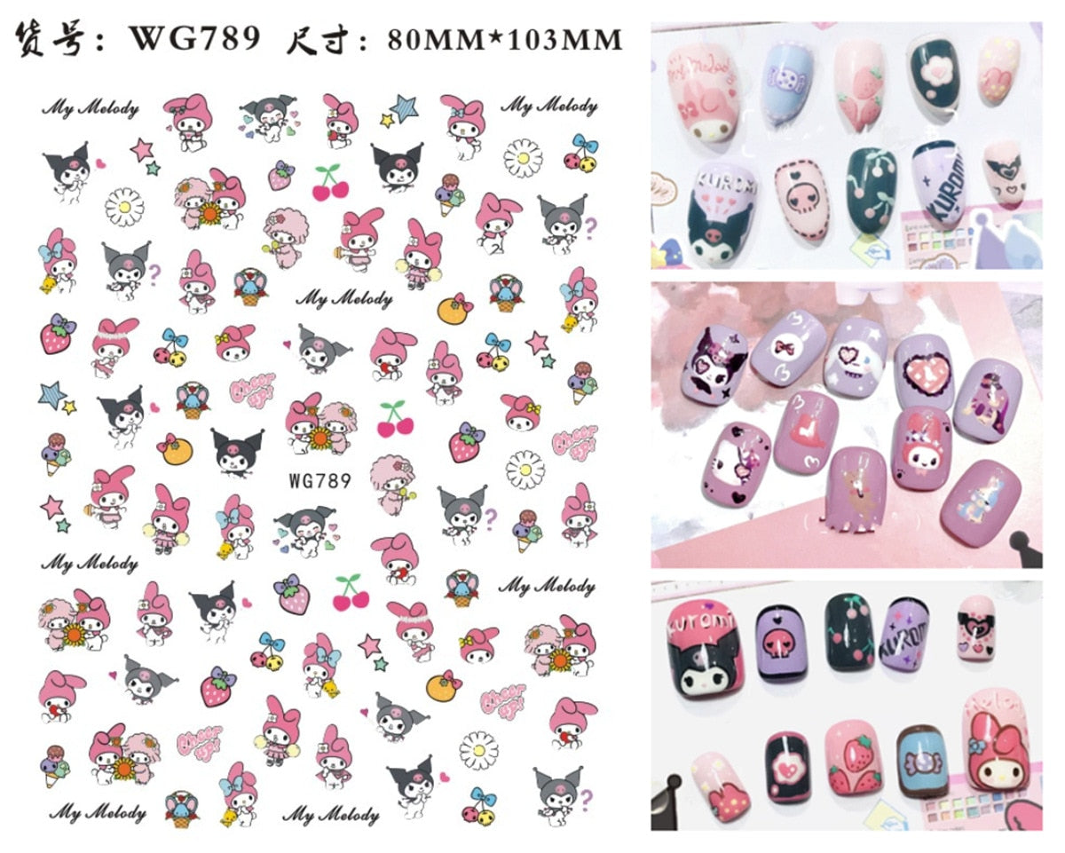 Sanrio 3D Stickers For Nails Nail Art Supplies Cartoon Hello Kitty Cinnamoroll Nail Stickers Nail Decoration Anime Nail Decals WG789 1