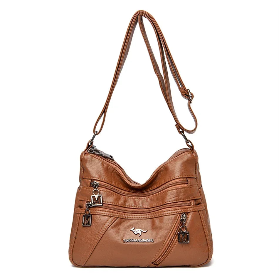 Soft Leather Luxury Handbags Purse Women Bag Designer Multi-pocket Crossbody Shoulder Bag for Female Trend Sac Yellow Brown