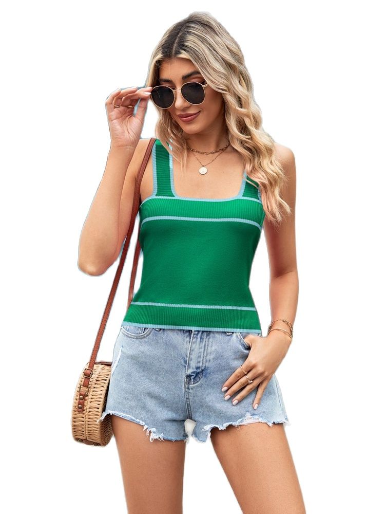 Women's 2024 Summer New Contrast Color Foreign Trade Knitted Sweater Short Style Crop Vest