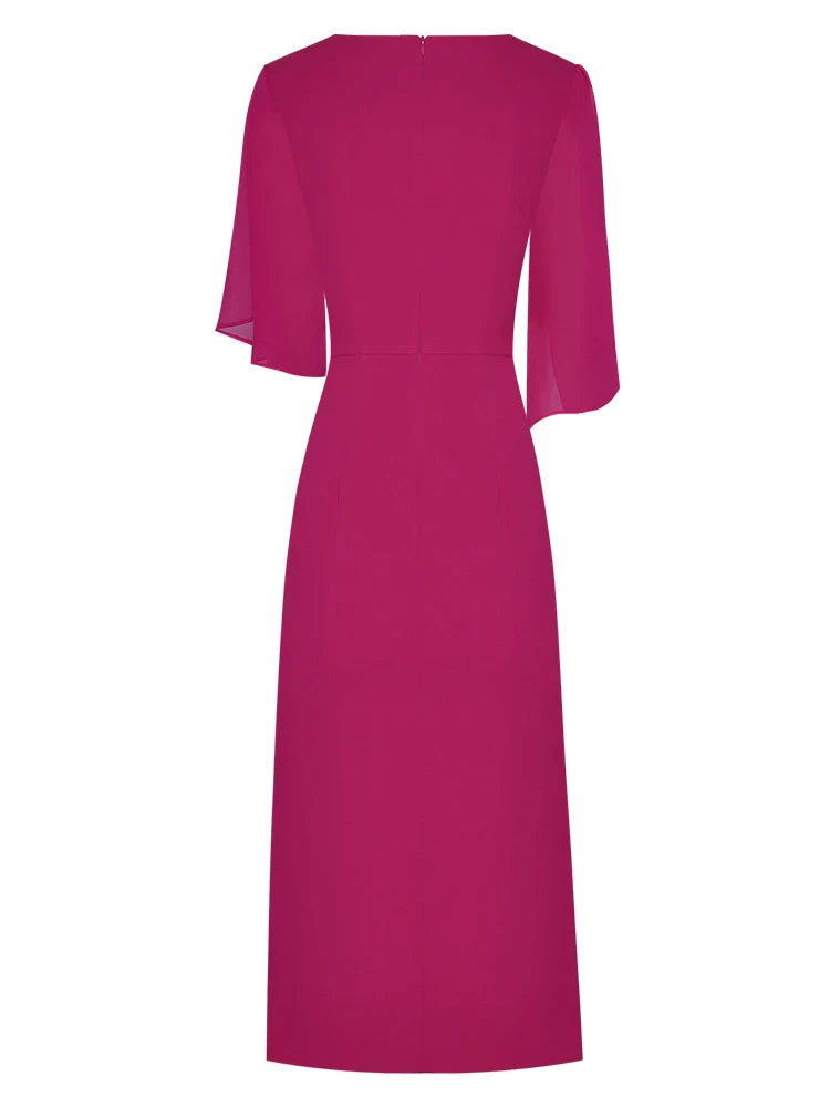 Summer Luxury Beading Cocktail Party Dresses for Women Elegant Fashion Ruffle Rose Red Dress Straight Knee Length Robe