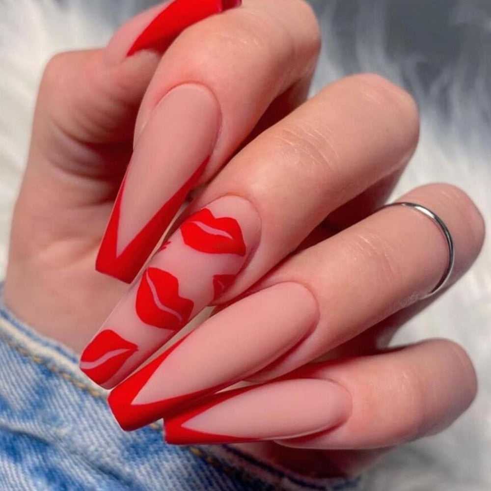Sea Wave Carp Japanese Style Doodle False Nails Detachable Nude Pink Long Coffin Fake Nails with Glue Full Cover Press on Nails MT577JP2986B1