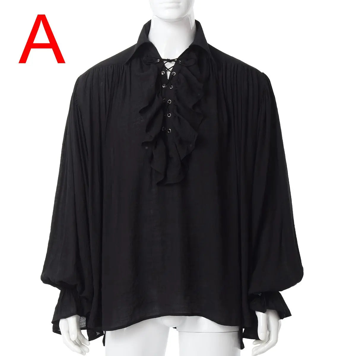 Men Pirate Shirt Vampire Prince Poet Shirts Medieval Buccaneer Frills Lace Up Renaissance Vintage Gothic Viking Blouse Tops Black A