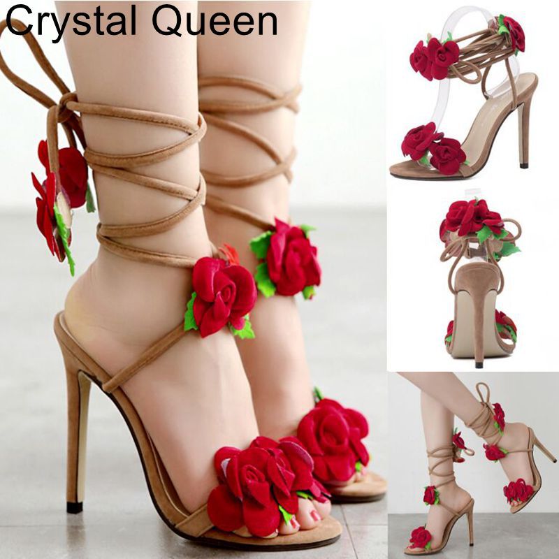 Women Summer Sandals Party Cross-tied Buckle Strap Flock 11CM Thin Heels Fish beak and exposed toe Casual Women's Modern Shoes