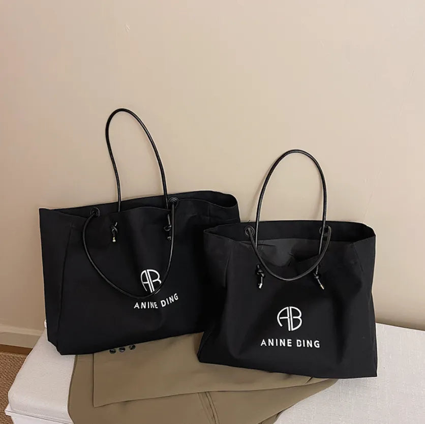 Summer Brand Designer Linen Solid Large Capacity Shoulder Tote Bag Letter Printed Casual Beach Bag For Women сумка женская Black