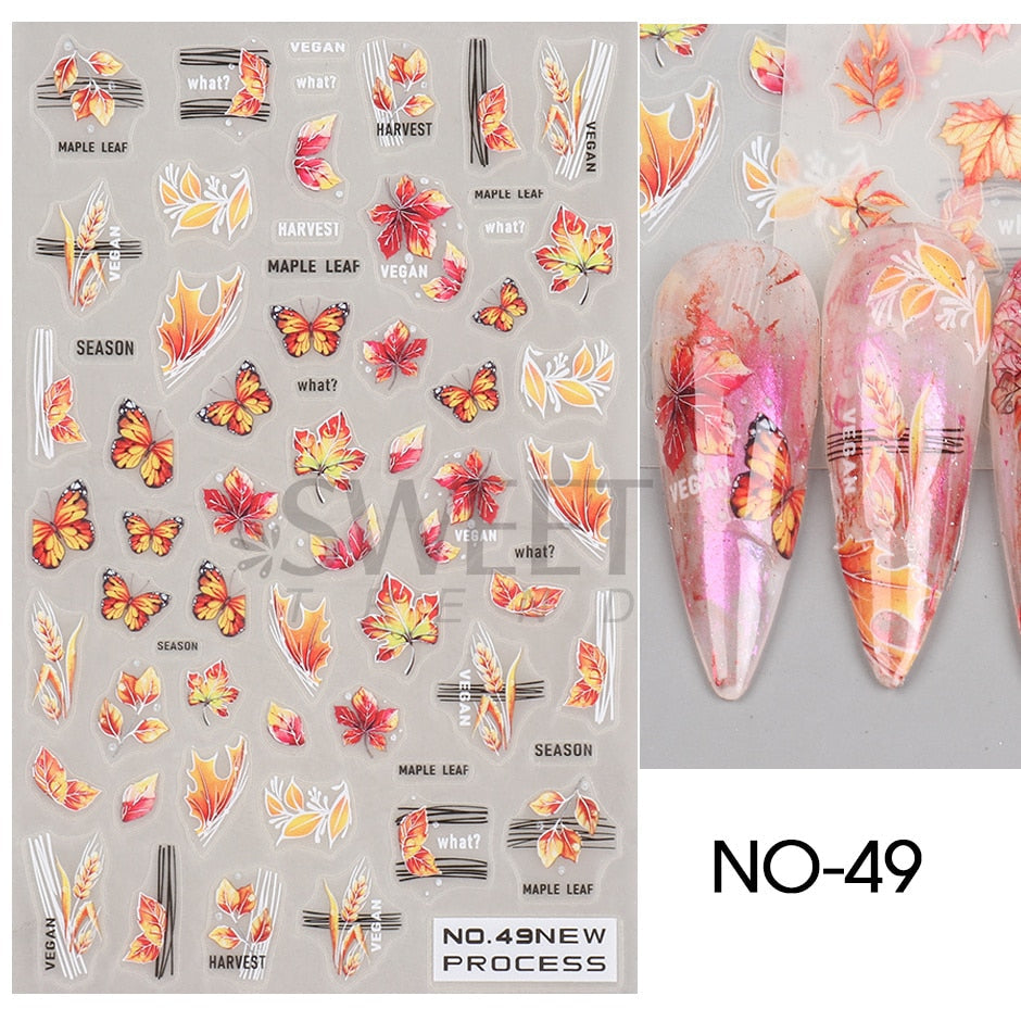 Autocollants pour Nail Art, oiseau de neige, hiver, automne, feuille d'érable, fleur de coton, ligne de conception d'automne, curseur adhésif, décoration de manucure, JINO-48