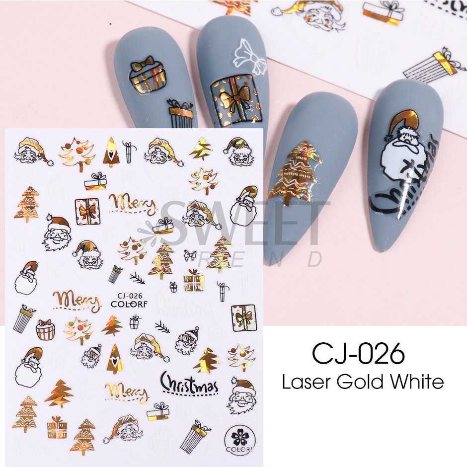 Snow Bird Winter Autumn Nail Art Stickers Maple Leaf Cotton Flower Fall Design Line Adhesive Sliders Manicure Decoration JINO-48 CJ-026 White Gold
