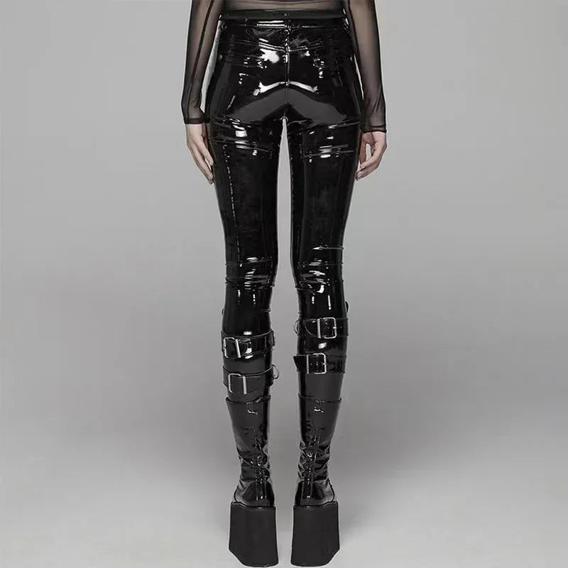 Shiny Patent Leather Pencil Pants Women High Waist PU Leather Bodycon Trousers Ladies Casual Zip Slim Pants Clubwear New Custom