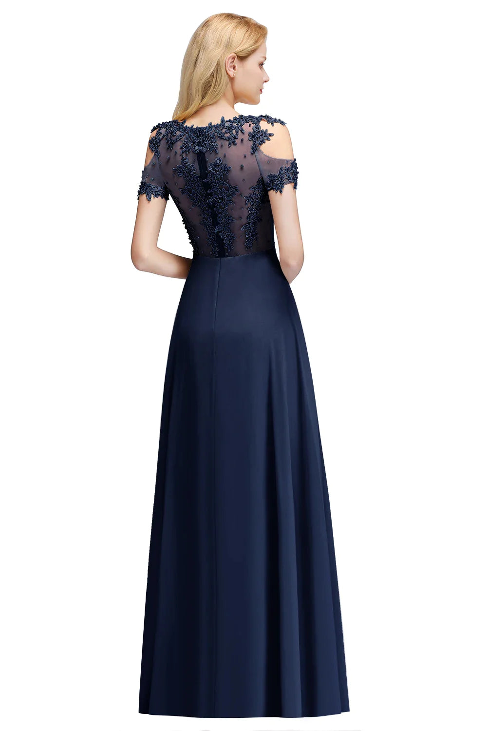 Bridesmaid Dress Pearl Beads Illusion Short Sleeve Boho Formal Party Guest Gowns Chiffon A Line Dresses Women