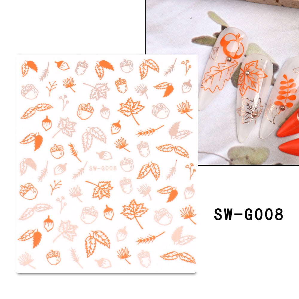 Autocollants pour Nail Art, oiseau de neige, hiver, automne, feuille d'érable, fleur de coton, ligne de conception d'automne, curseur adhésif, décoration de manucure, JINO-48