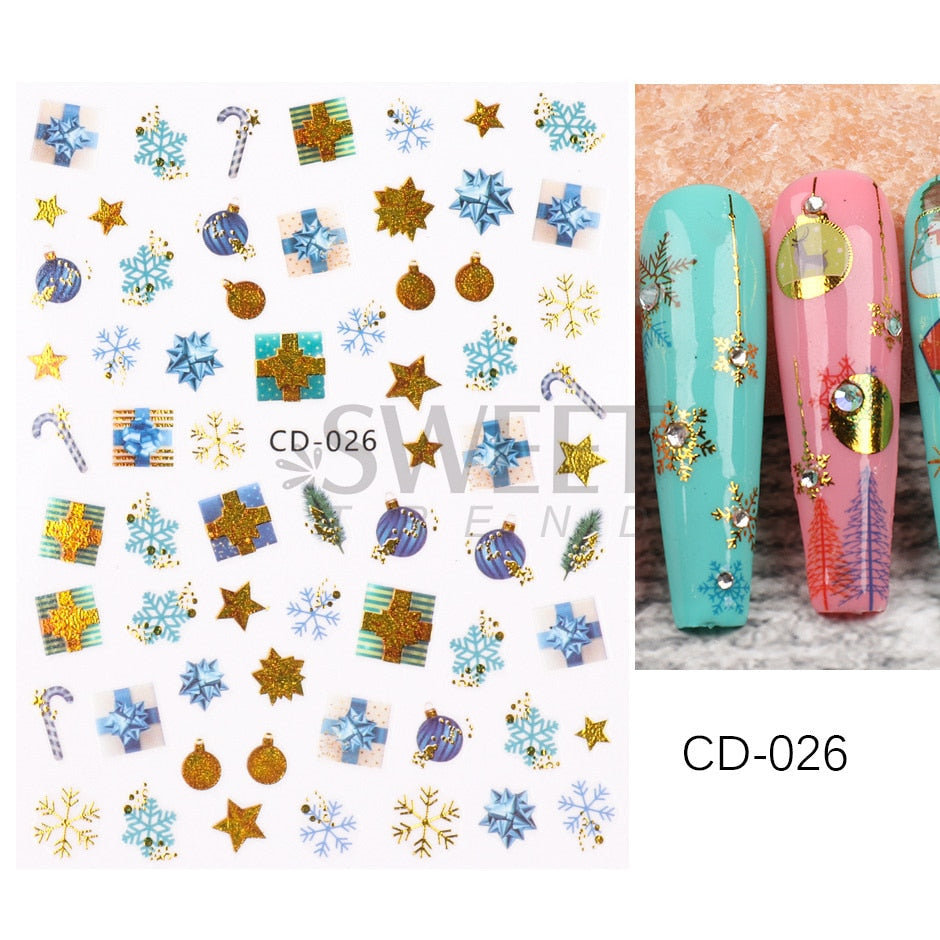 Snow Bird Winter Autumn Nail Art Stickers Maple Leaf Cotton Flower Fall Design Line Adhesive Sliders Manicure Decoration JINO-48 CD-026