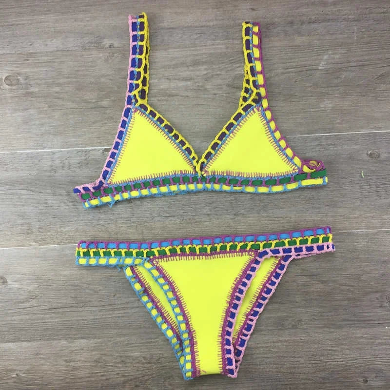 Hand Crocheted Bikini Knitted Splicing SWIMSUIT SET Plus Size Swimwear Women