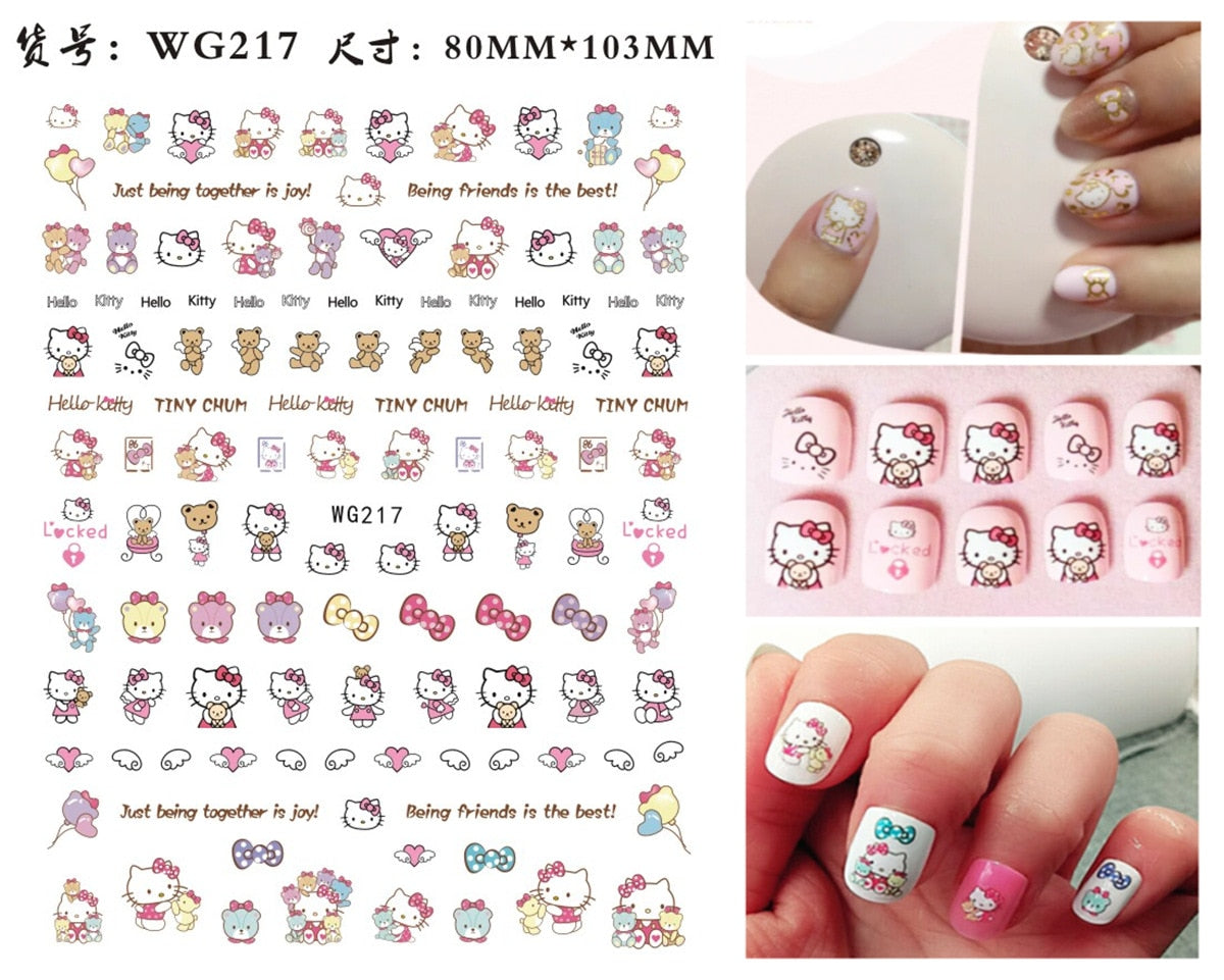 Sanrio – autocollants 3D pour ongles, fournitures d'art des ongles, dessin animé Hello Kitty cannelle, décoration des ongles, décalcomanies Anime