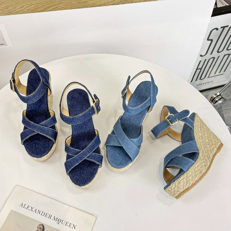 Wedge Sandals for Women 2024 Ankle Strappy Cute Shoes Open Toe Platform Womens Sandals Casual Summer High Heels