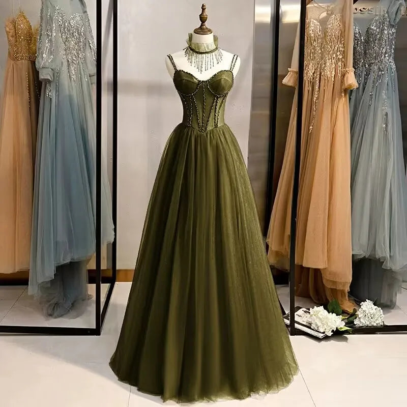 Prom Party Dresses Sexy See-Through Bodice Floor Length Evening Dress Formal Occasion Gown