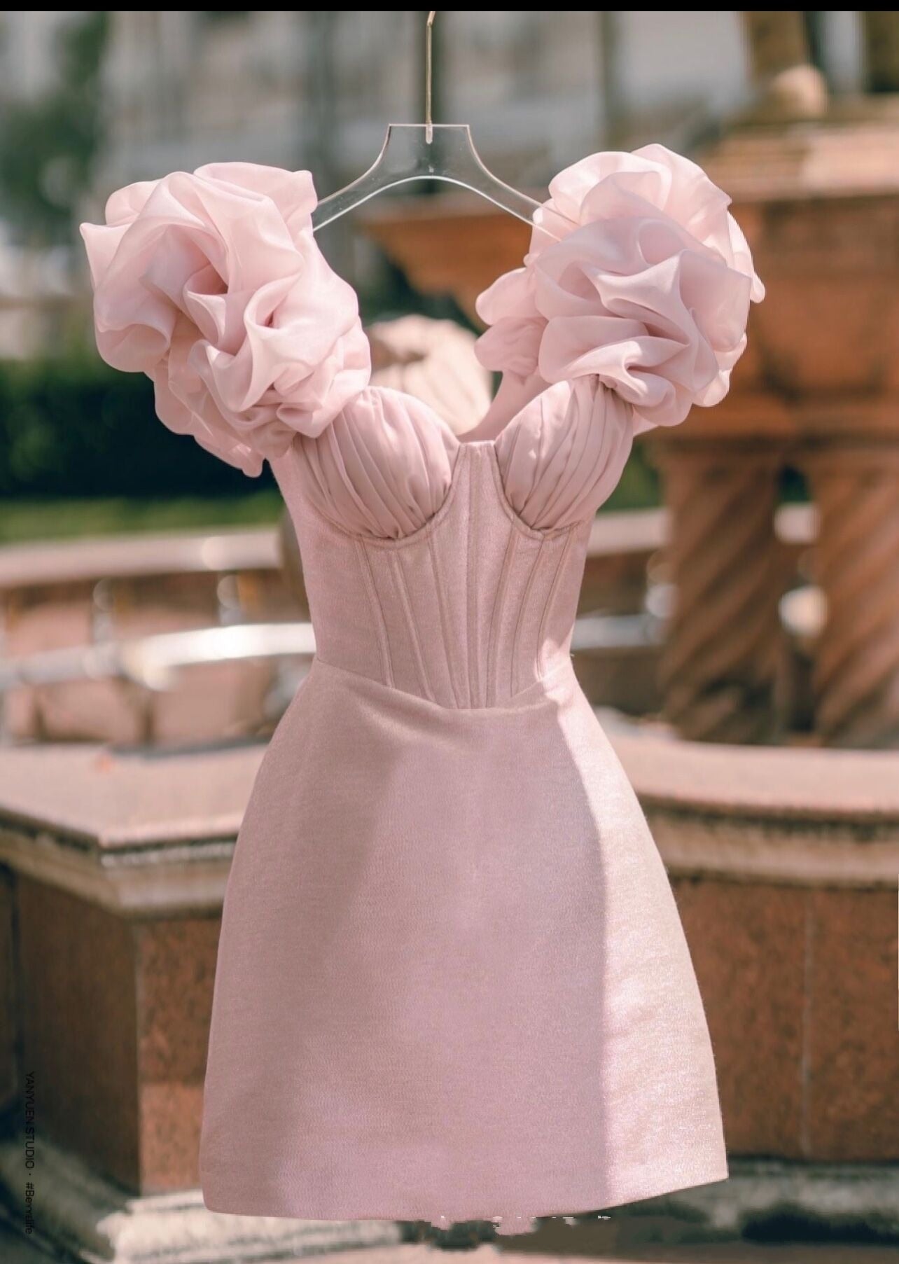 Sweety – robe de soirée plissée, sans bretelles, motif Floral 3D, manches bouffantes, ligne a, courte, élégante, en Tulle français, robe de soirée