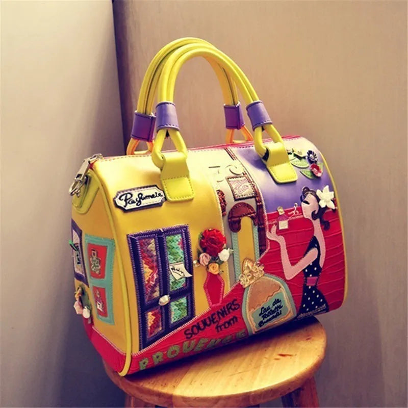 Super Women Handbag Shoulder Boston Bag tote Italian PU Leather Bags Sac A Main Borse Candy Color Luxury Handbags Rose red