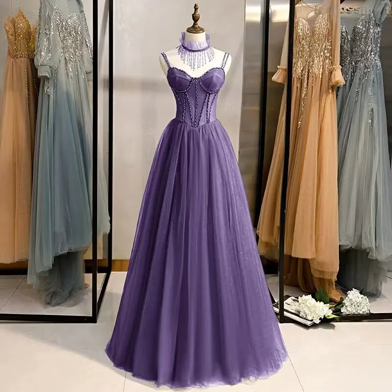 Prom Party Dresses Sexy See-Through Bodice Floor Length Evening Dress Formal Occasion Gown