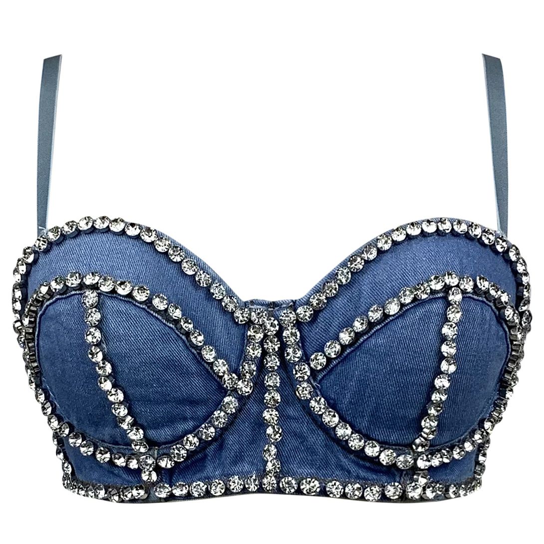 Streetwear Diamonds Denim Vest Female Bra Sleeveless Backless Sexy Summer Tank Tops For Women Camisole Y3851