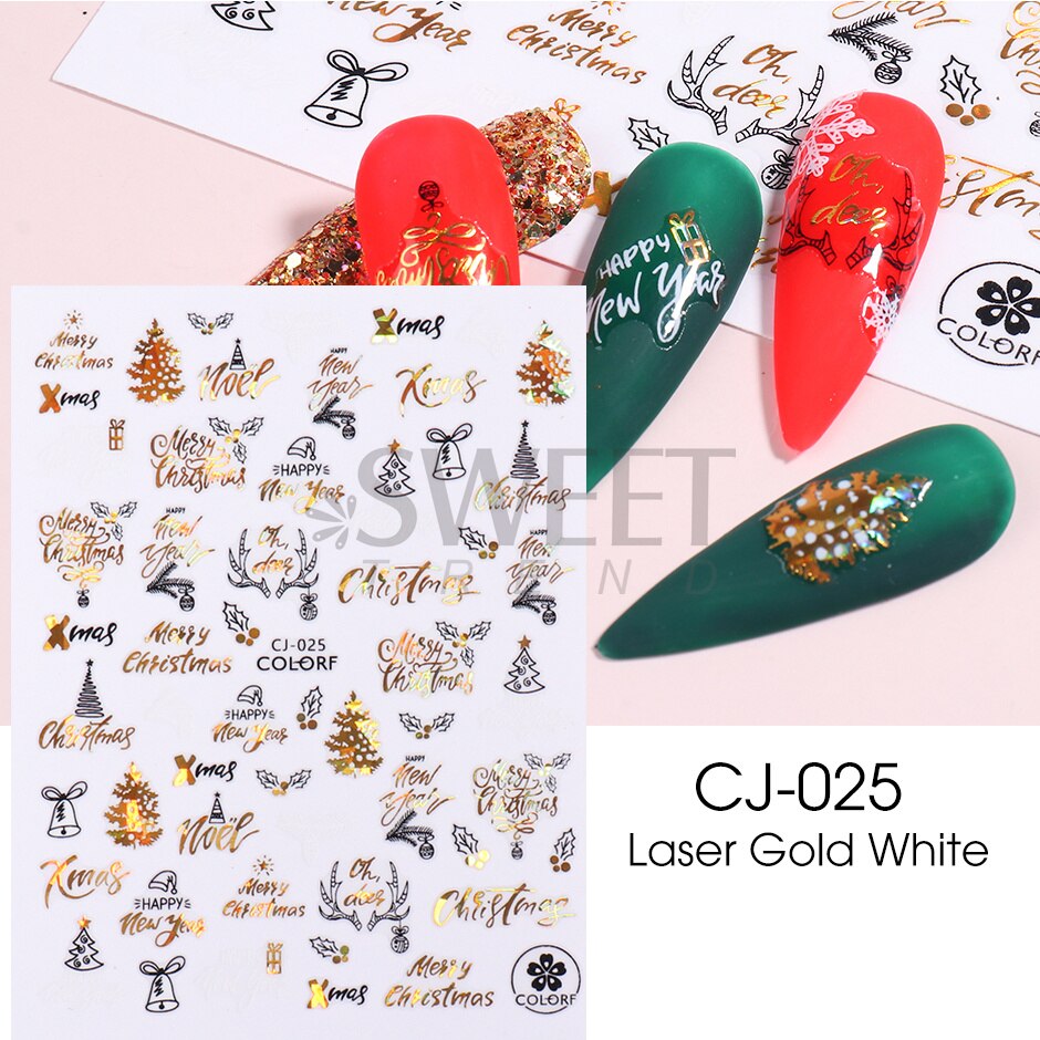 Snow Bird Winter Autumn Nail Art Stickers Maple Leaf Cotton Flower Fall Design Line Adhesive Sliders Manicure Decoration JINO-48 CJ-025 White Gold