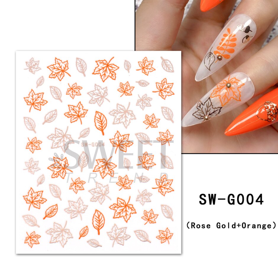 Autocollants pour Nail Art, oiseau de neige, hiver, automne, feuille d'érable, fleur de coton, ligne de conception d'automne, curseur adhésif, décoration de manucure, JINO-48