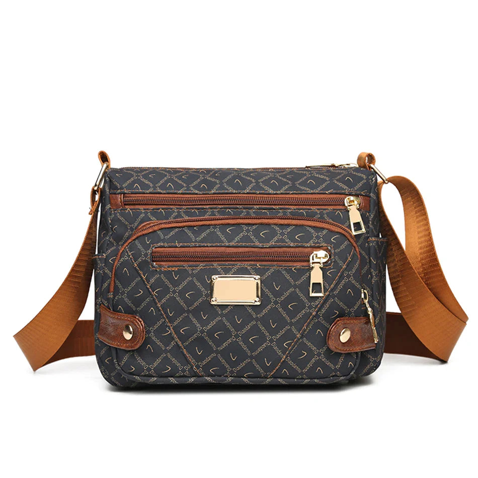 Vintage Women's Messenger Bag Ladies Crossbody Shoulder Shopper Sac A Main Many Pockets Female Handbags and Purses Brown Lozenge