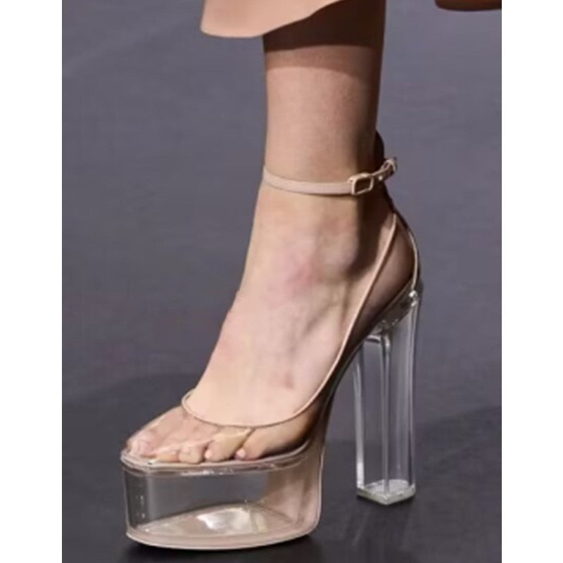 Summer New Fashion Thick Sole High Heel Leather Shoes Super High Heel Bridal Shoes Wedding Party Shoes