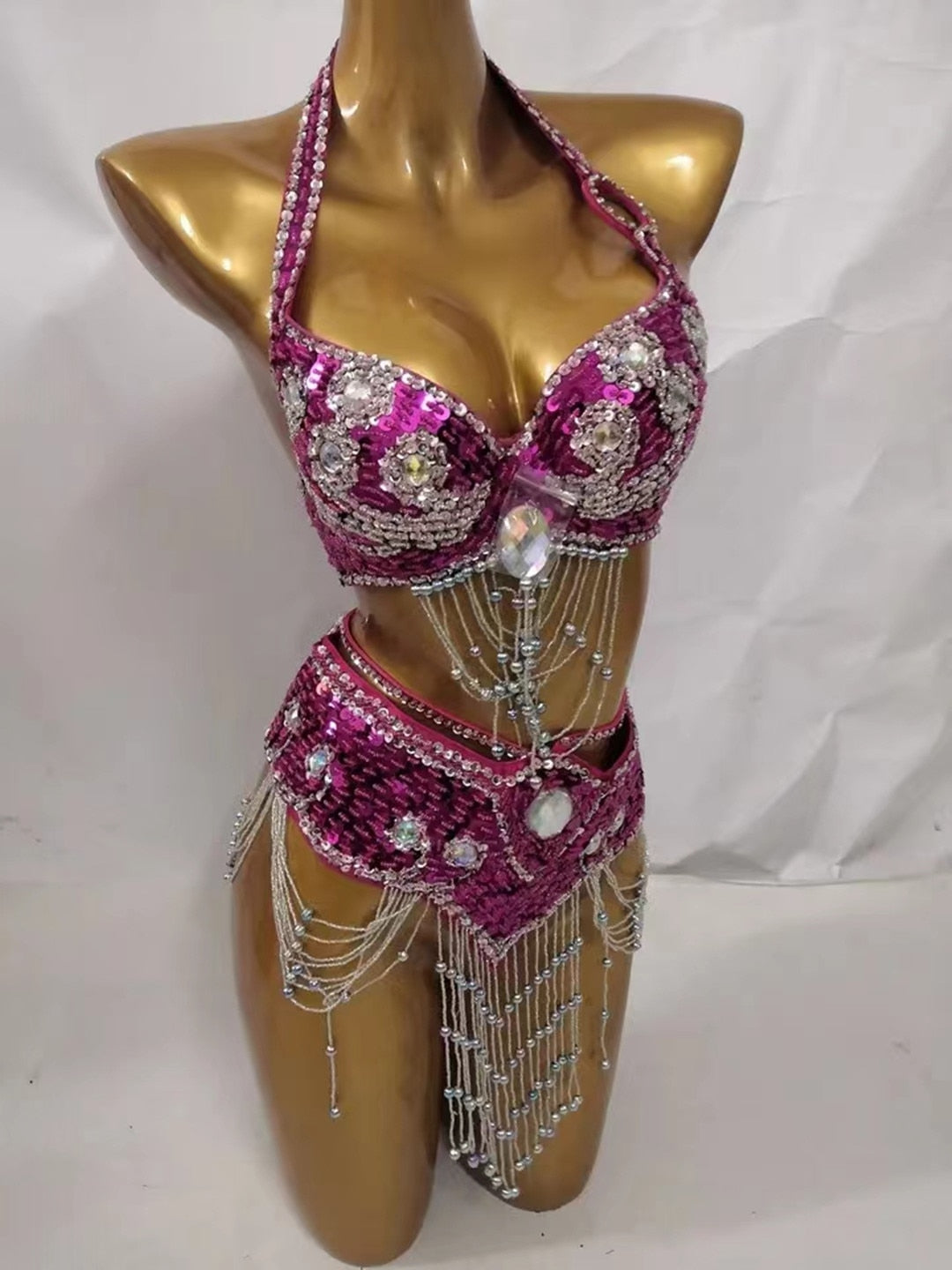 Pink sexy high-end grand full diamond bikini women's dance clothing