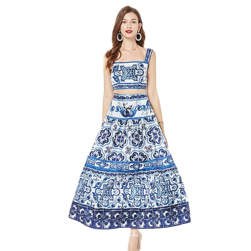 Summer Floral Dress Sets Women 2 Piece Outfit Sexy Slim Tops and Skirt Party Set 2024 Suspender Strap Suit Ballgown Frocks