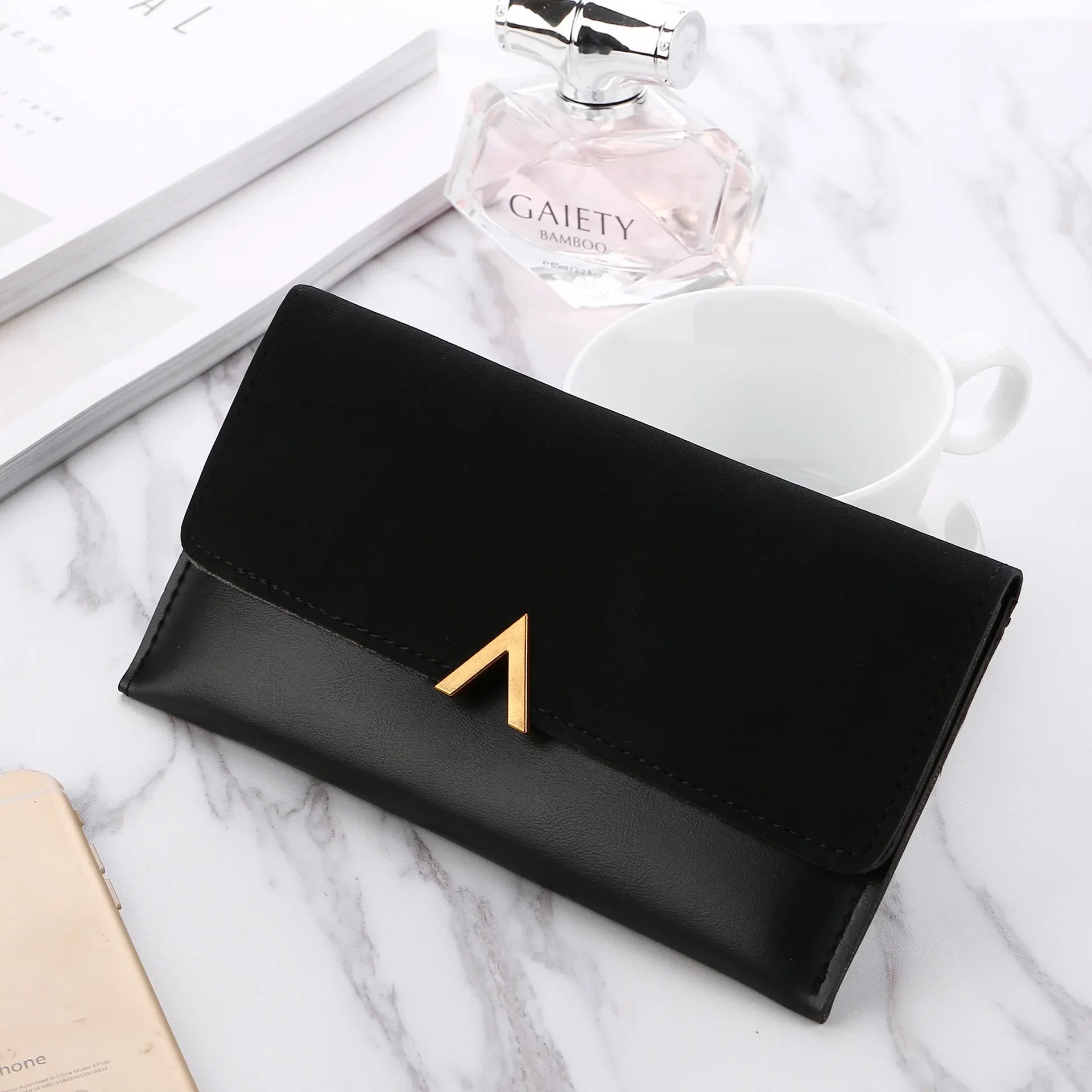 Leather Women Wallets Hasp Lady Moneybags Zipper Coin Purse Woman Envelope Wallet Money Cards ID Holder Bags Purses Pocket Black