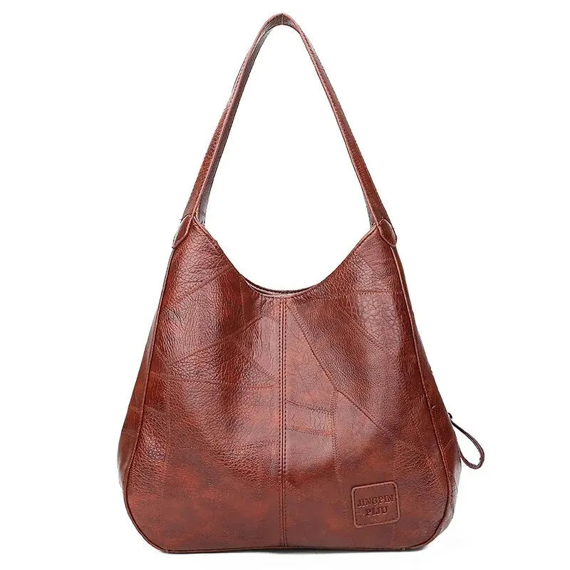 Vintage Women's Bag Leather Large Capacity Marble Grain Women's Shoulder Bag Daily Commuter Handbag (30cm<Max Length<50cm) Brown
