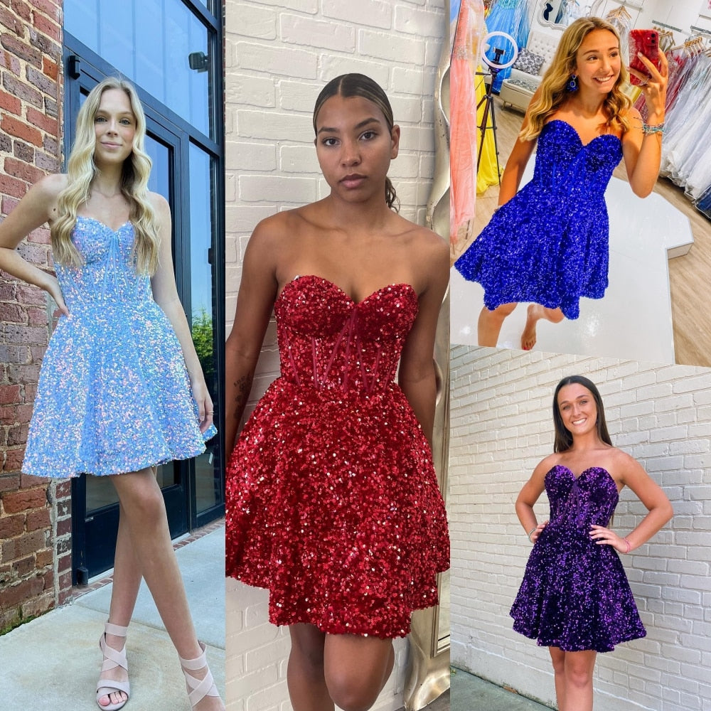 Sequin Velvet Hoco Dress 2024 NYE Sweetheart Built-in Bone Short Lady Formal Homecoming Party Gown Club Night Cocktail Prom Gala