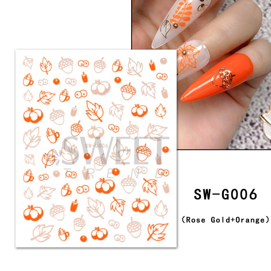 Autocollants pour Nail Art, oiseau de neige, hiver, automne, feuille d'érable, fleur de coton, ligne de conception d'automne, curseur adhésif, décoration de manucure, JINO-48