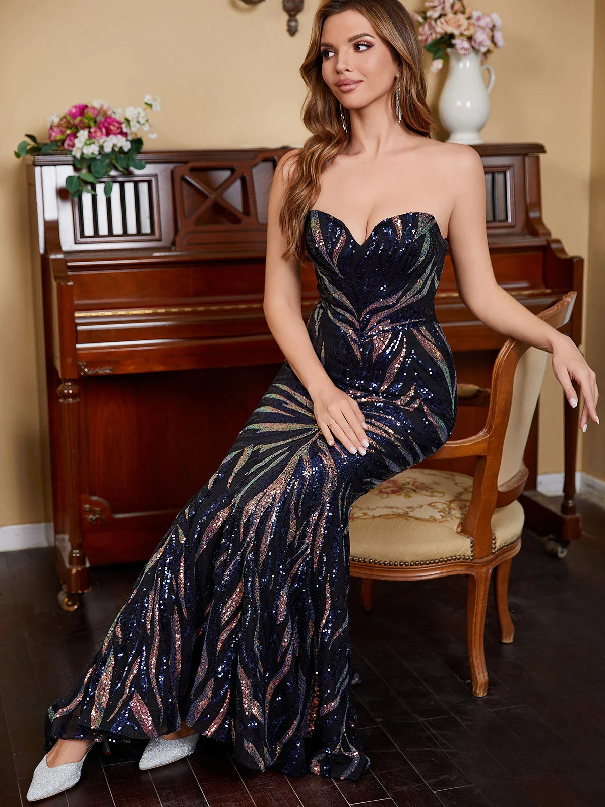 Elegant Mermaid Prom Dresses Long Colorfull Sequin Formal Evening Party Gowns for Women Sparkly Sequin Cocktail Dresses Zip