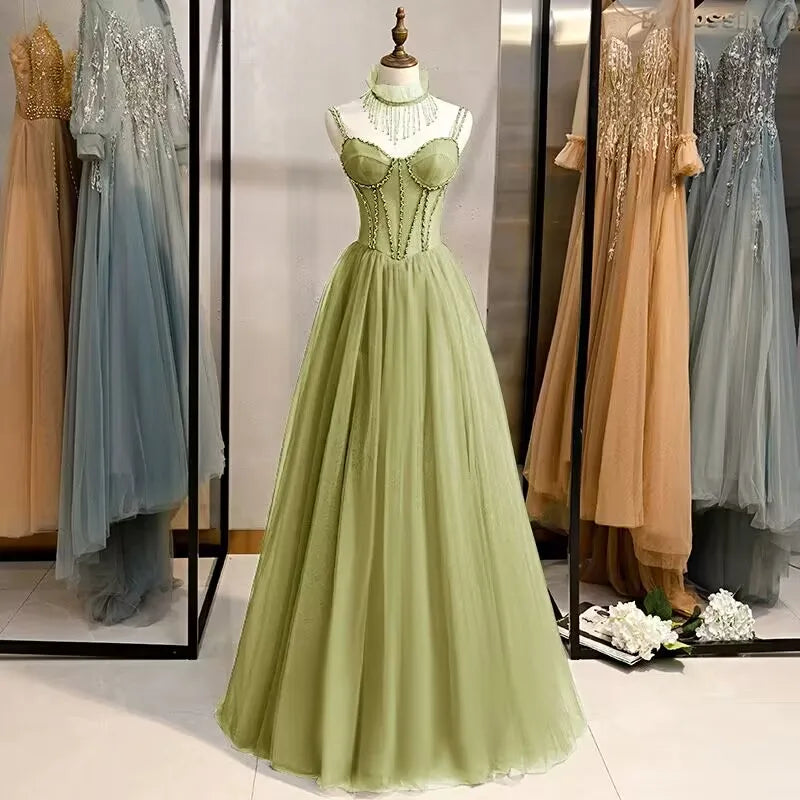 Prom Party Dresses Sexy See-Through Bodice Floor Length Evening Dress Formal Occasion Gown