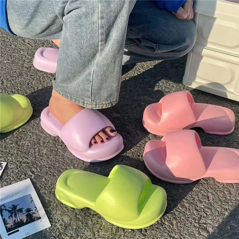 Summer Women Slippers 2024 New Fashion Thick Slides Thick Sole Open Toe Outdoor Beach Walking Eva Casual Summer Platform Sandals