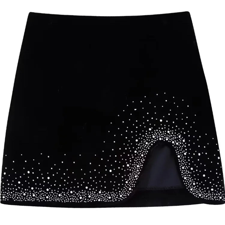 Zevity Women Fashion Shinning Sequined Design Irregular Velvet Mini Skirt Faldas Mujer Female Chic Side Zipper Vestidos QUN2663