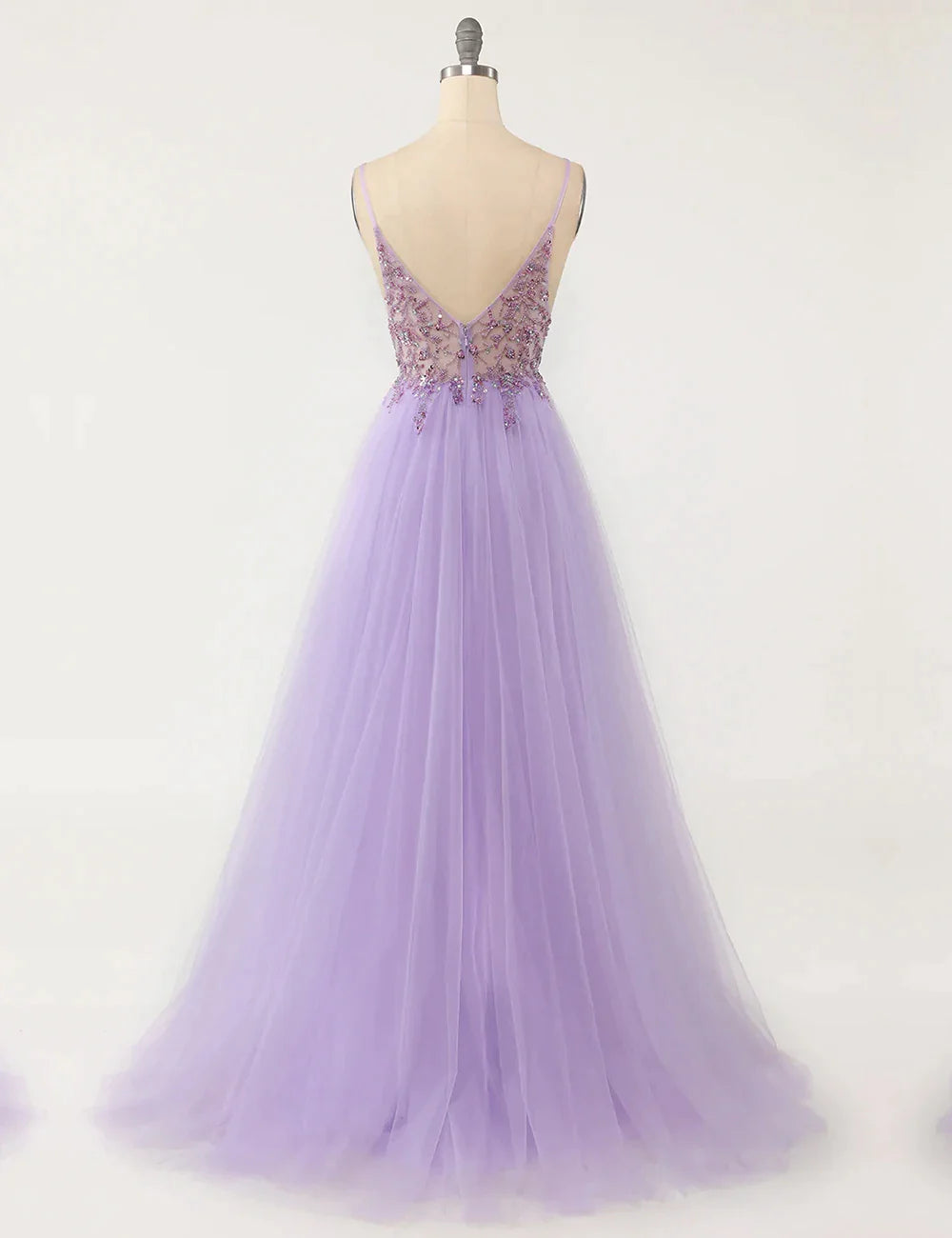 Gorgeous Evening Dresses for Women Sexy V Neck Crystal Beaded Beads Backless Spaghetti Straps Formal Purple Prom Gown