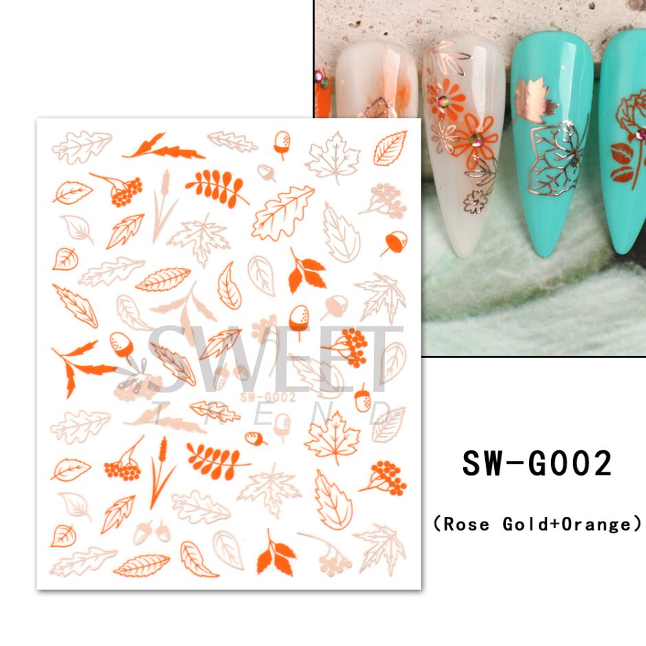 Autocollants pour Nail Art, oiseau de neige, hiver, automne, feuille d'érable, fleur de coton, ligne de conception d'automne, curseur adhésif, décoration de manucure, JINO-48