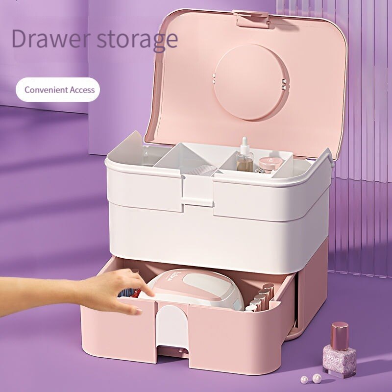 ポータブルネイルツール収納ボックス防塵マニキュアプラスチック収納ボックス大容量収納爪強化ボックス