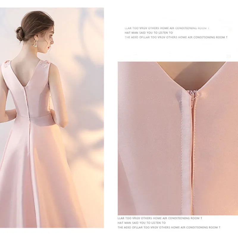 Luxury Evening Dresses Pink Party Dress Korean Medium Length Elegant Bridesmaid Gown For Women
