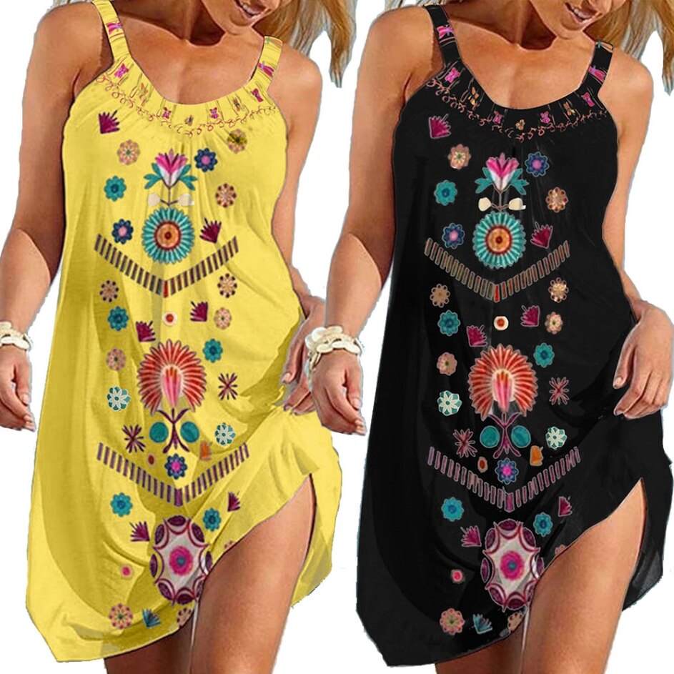 Sexy Sleeveless Sundress - Traf Floral Print Dresses Spaghetti Strap