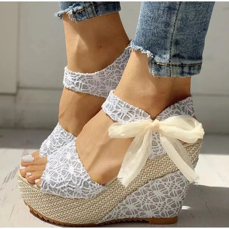 Women sandals Lace Leisure Women Wedges Heeled Women sandals Summer Sandals Party Platform High Heels Shoes Woman