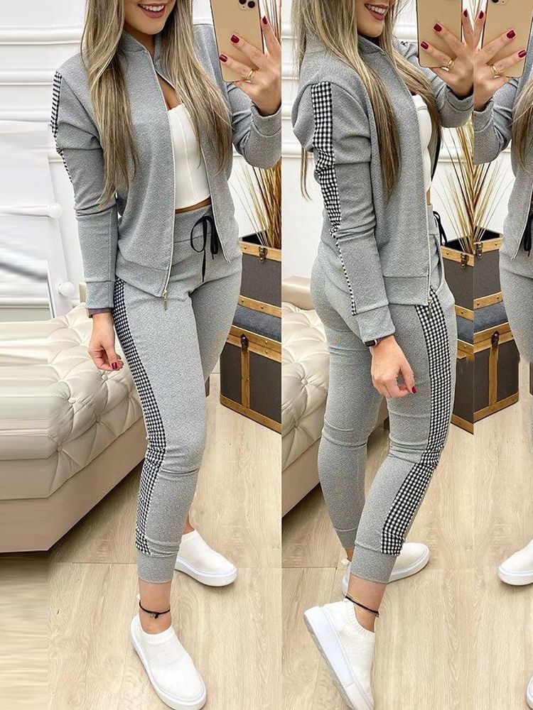 Femmes deux pièces ensemble tenues automne femmes survêtement fermeture éclair pantalons et haut décontracté Sport costume hiver 2 pièces femme ensemble