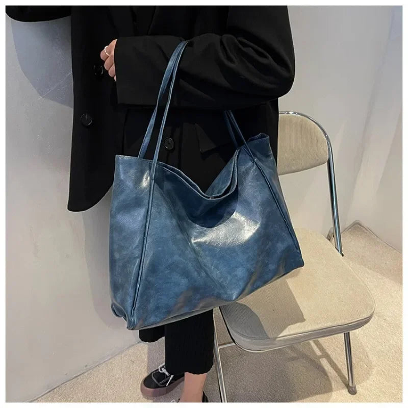 Women Tote Big Bag Underarm Pouch Large Capacity Soft Pu Leather Shoulder Y2k Bag Retro Crossbody Bag Casual Portable Bucket Bag
