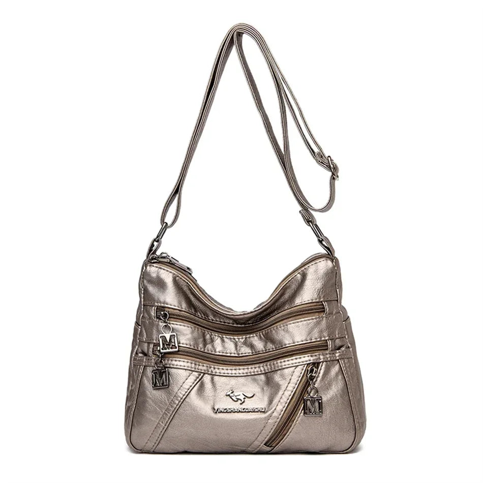 Soft Leather Luxury Handbags Purse Women Bag Designer Multi-pocket Crossbody Shoulder Bag for Female Trend Sac Bronzed