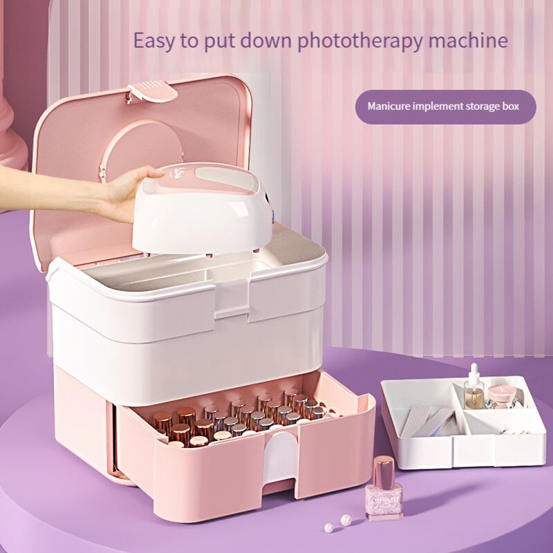 ポータブルネイルツール収納ボックス防塵マニキュアプラスチック収納ボックス大容量収納爪強化ボックス