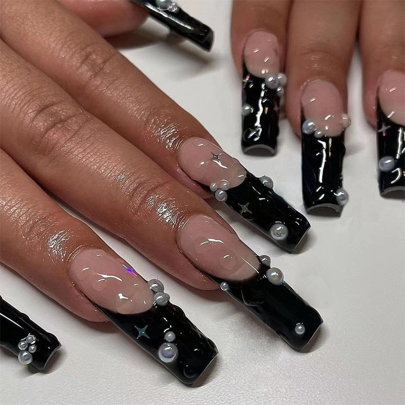 Sea Wave Carp Japanese Style Doodle False Nails Detachable Nude Pink Long Coffin Fake Nails with Glue Full Cover Press on Nails MT652JP1567