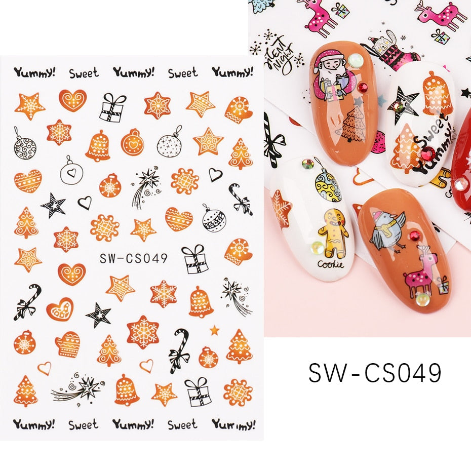 Snow Bird Winter Autumn Nail Art Stickers Maple Leaf Cotton Flower Fall Design Line Adhesive Sliders Manicure Decoration JINO-48 SW-CS049
